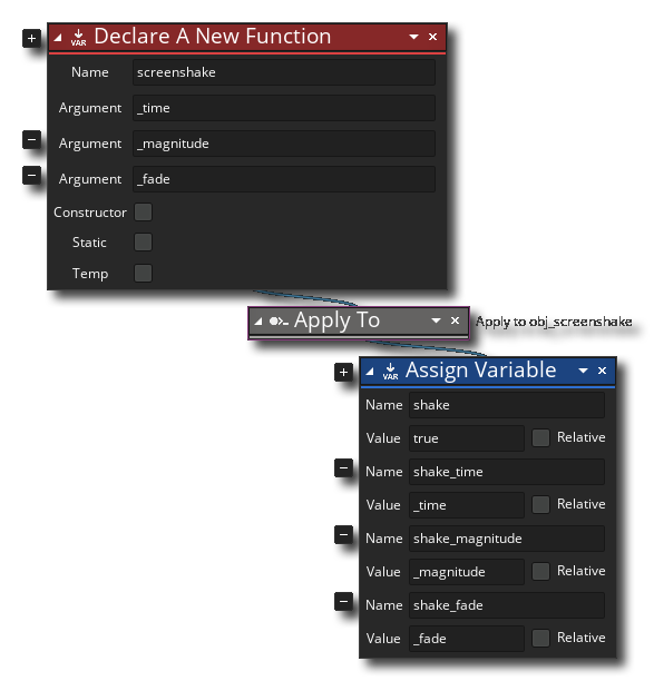 Image: https://tech-blog-assets.yoyogames.com/Screenshake/Screenshake_DnD_Script.png The Screenshake Script Function
