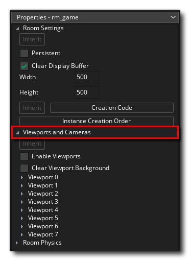 Image: https://tech-blog-assets.yoyogames.com/Screenshake/Screenshake_Viewports.png The Room Properties Viewports And Cameras Section